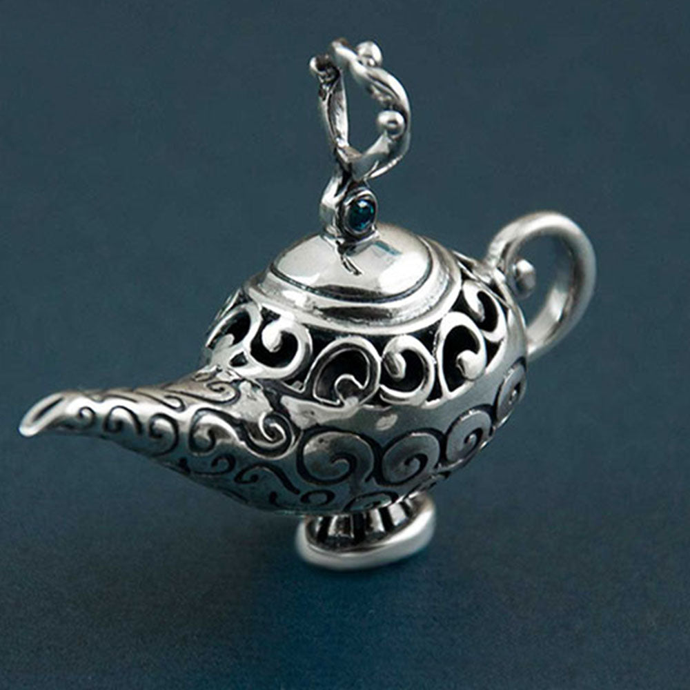 Three Wishes Genie Lamp Silver Pendant