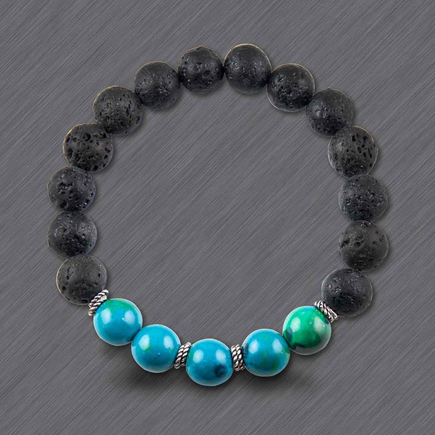 No Bad Vibes Azurite & Lava Elastic Bead Bracelet