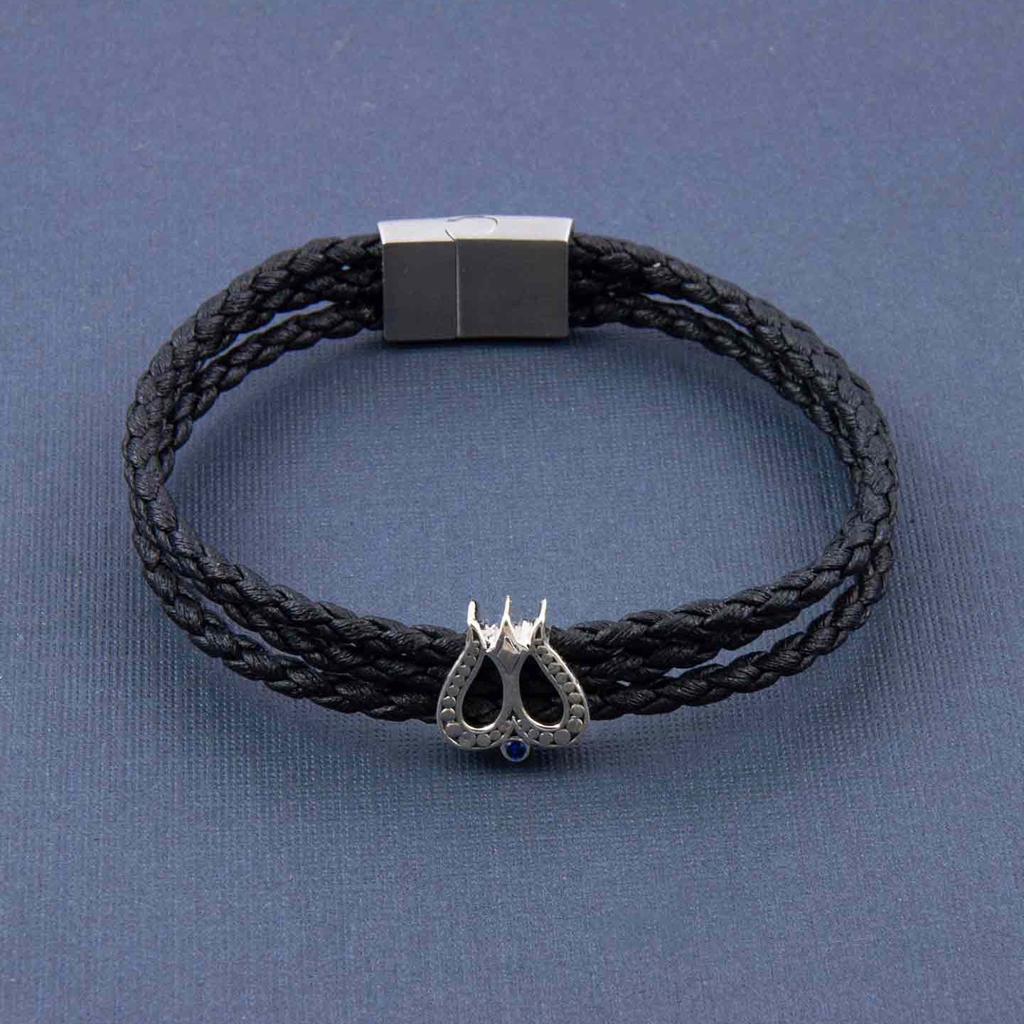 Om Namah Shivaya Story Bead with Triple Layer Faux Leather Magnetic Clasp Bracelet