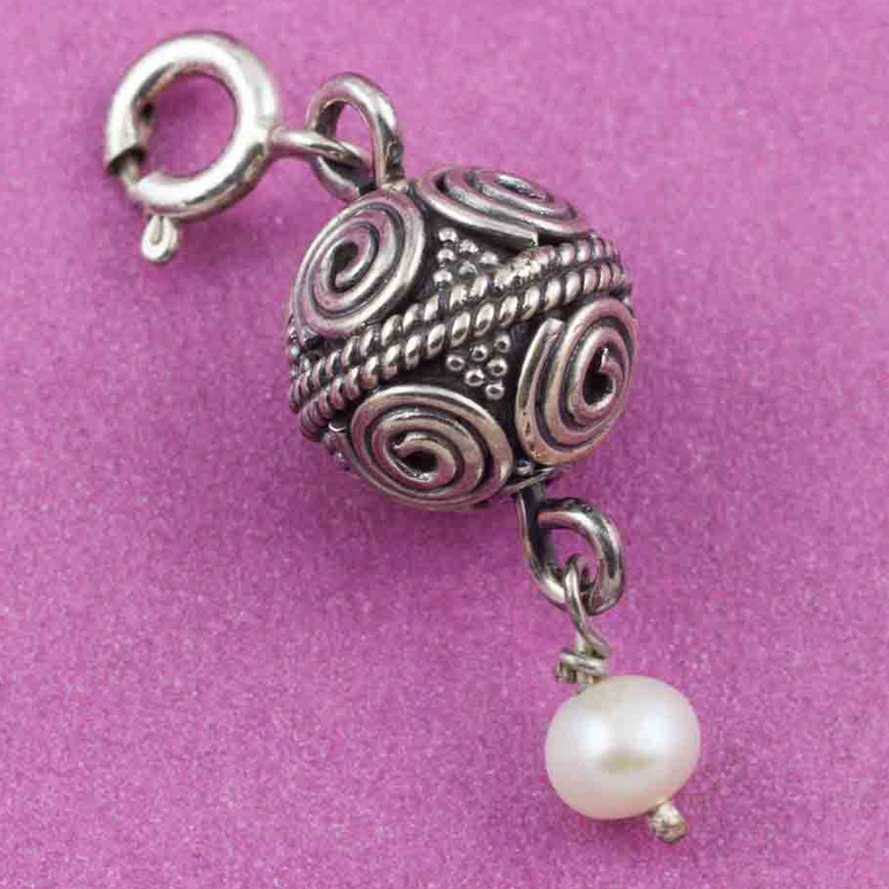 Pearl Art Bead Silver Charm