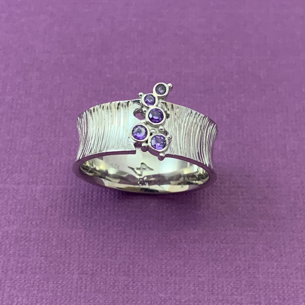 Forever Elegance Textured Silver Band Ring-Purple