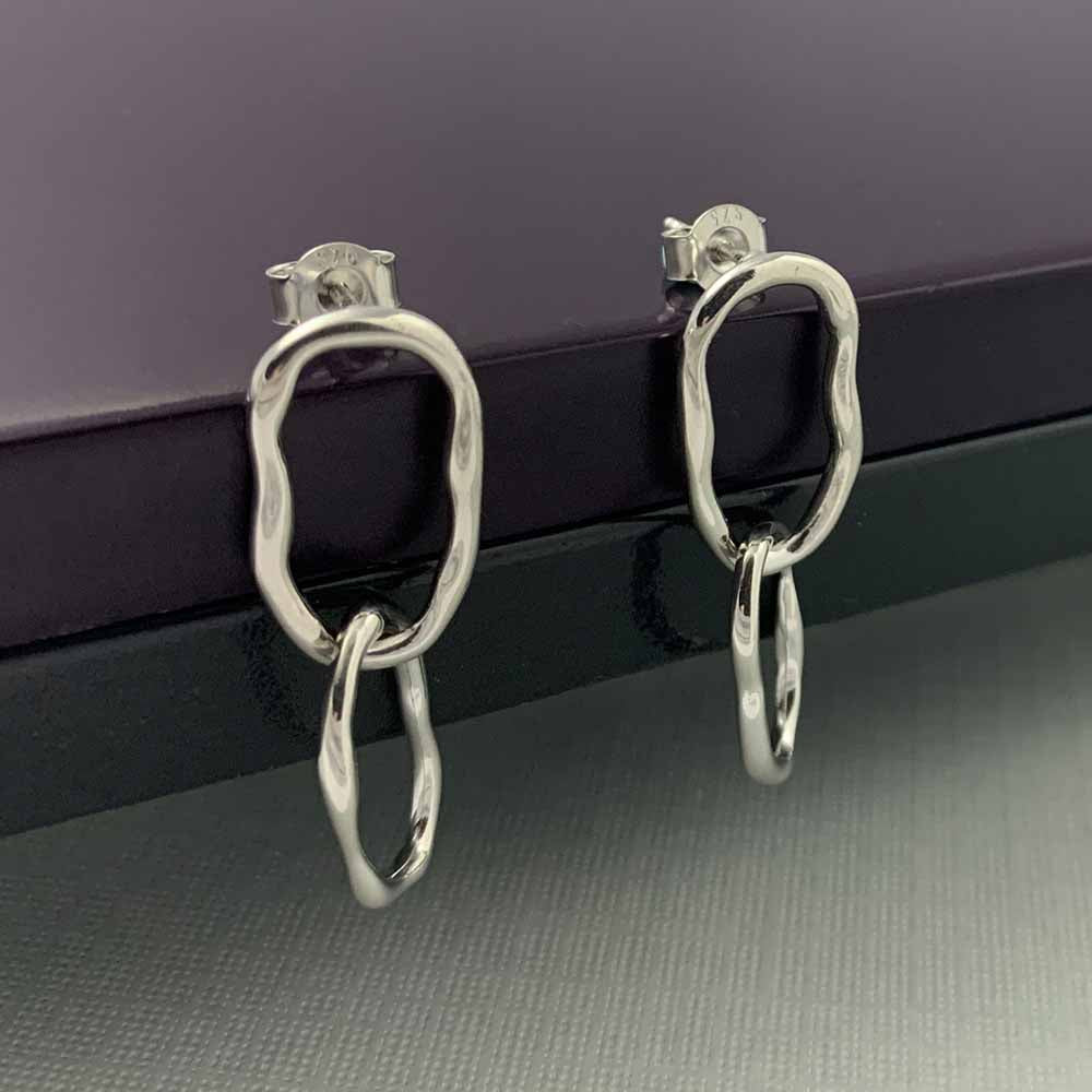 Serenity Links Silver Post Dangler Earrings