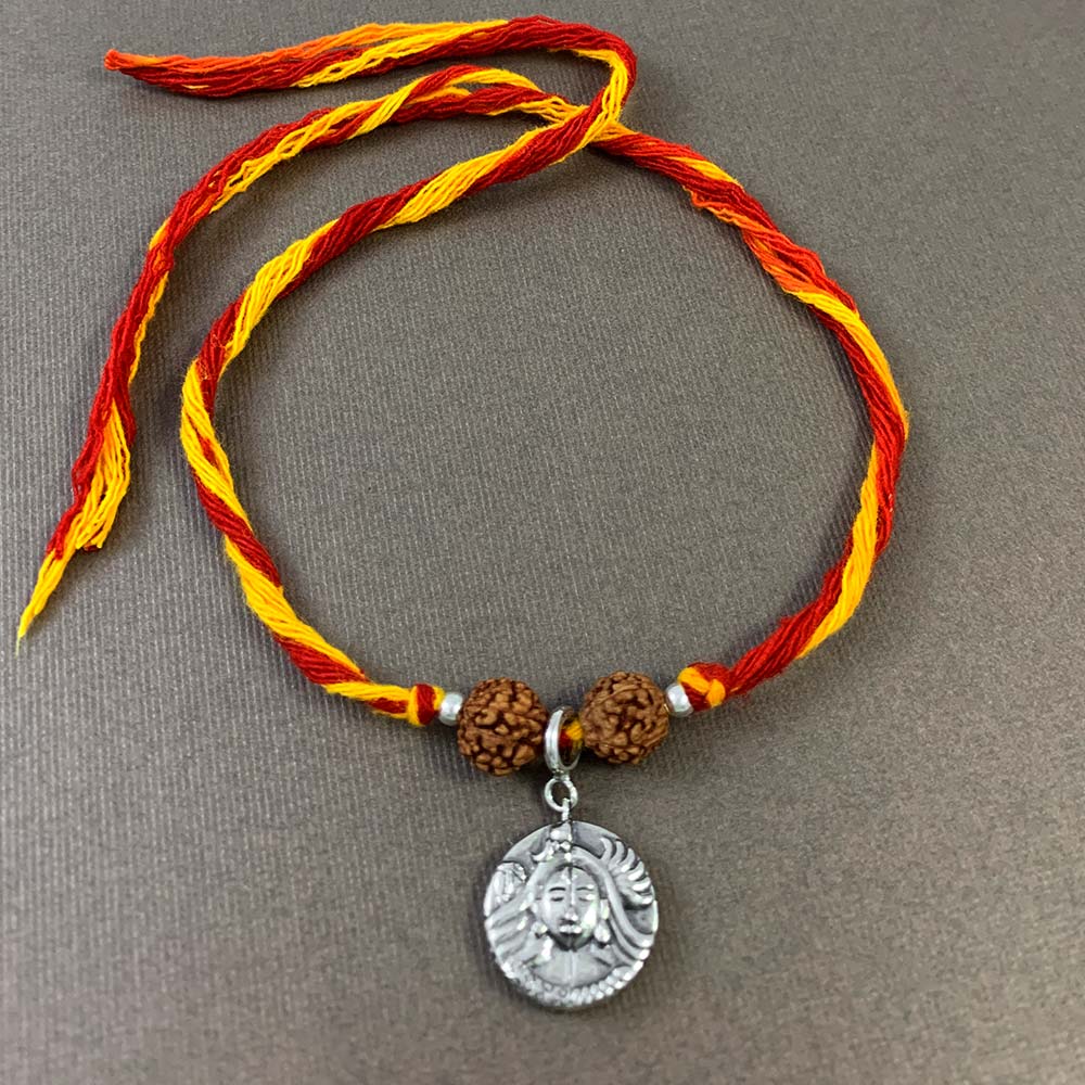 Shiva Parvati Aashirwaad Silver Charm Moli Rakhi Bracelet