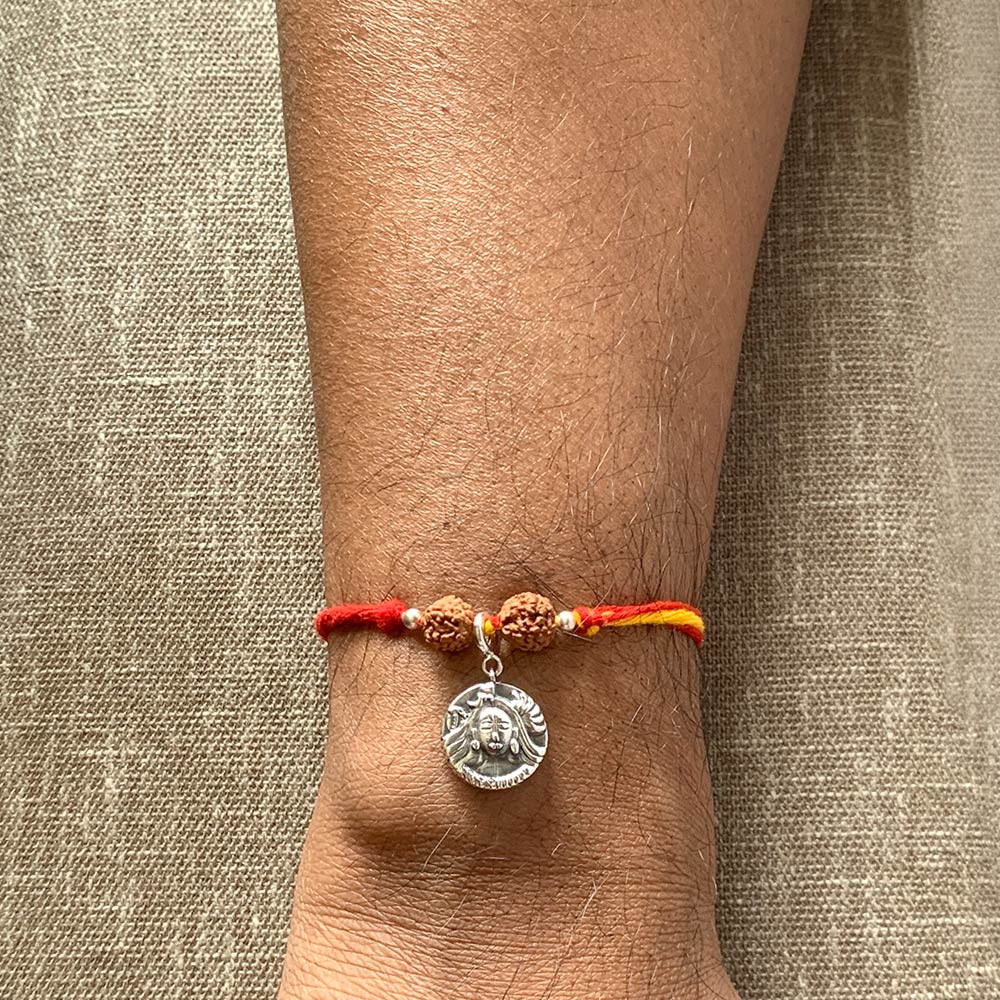 Shiva Parvati Aashirwaad Silver Charm Moli Rakhi Bracelet