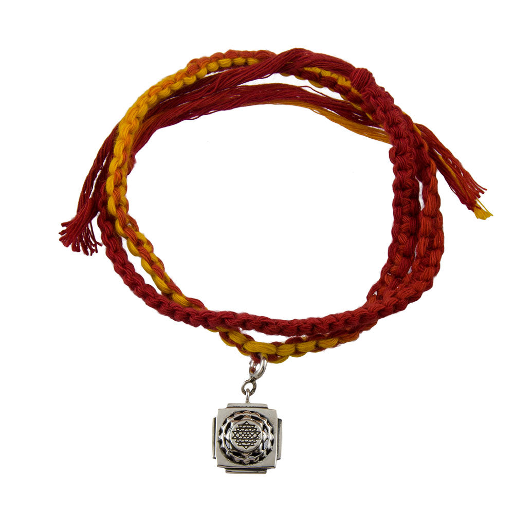 Shri Yantra Silver Charm Moli Rakhi Bracelet