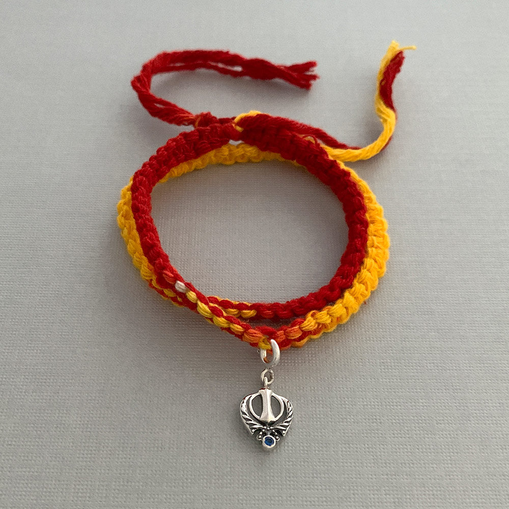 Divine Knowledge Khanda Silver Charm Moli Rakhi Bracelet
