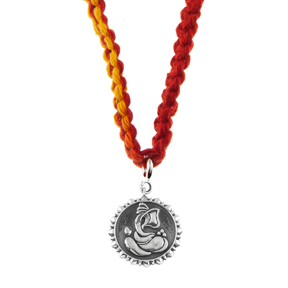 Lakshmi & Ganesh Ji Coin Silver Charm Lumba Rakhi Bracelet