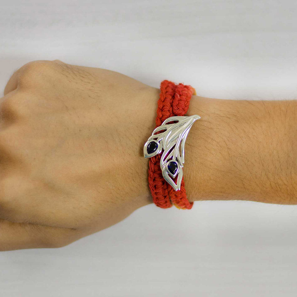Mayura Peacock Feather Silver Brooch Wrap Moli Rakhi Bracelet