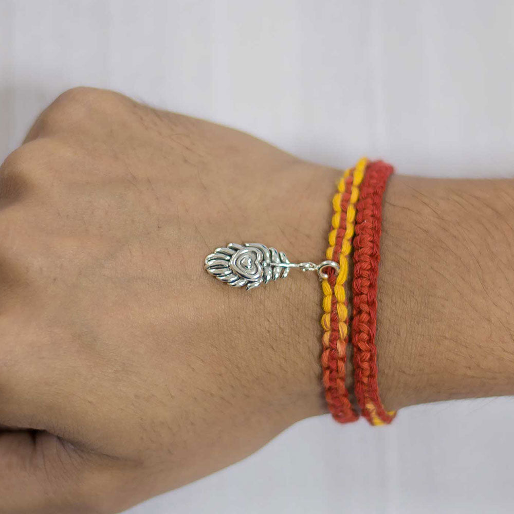 Mor Pankh Silver Charm Moli Rakhi Bracelet