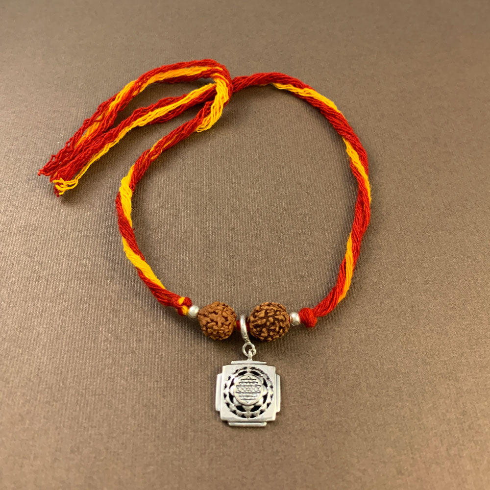 Shri Yantra Silver Charm Moli Rakhi Bracelet
