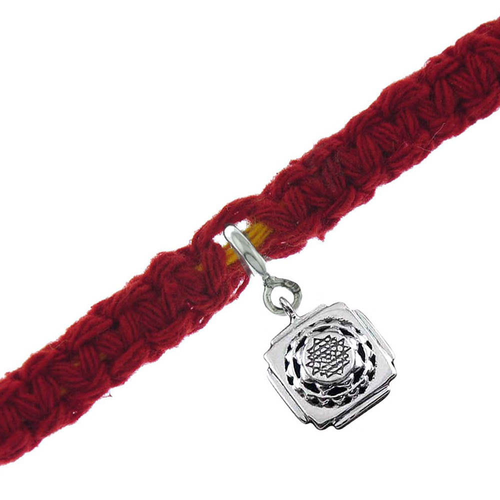 Shri Yantra Silver Charm Moli Rakhi Bracelet
