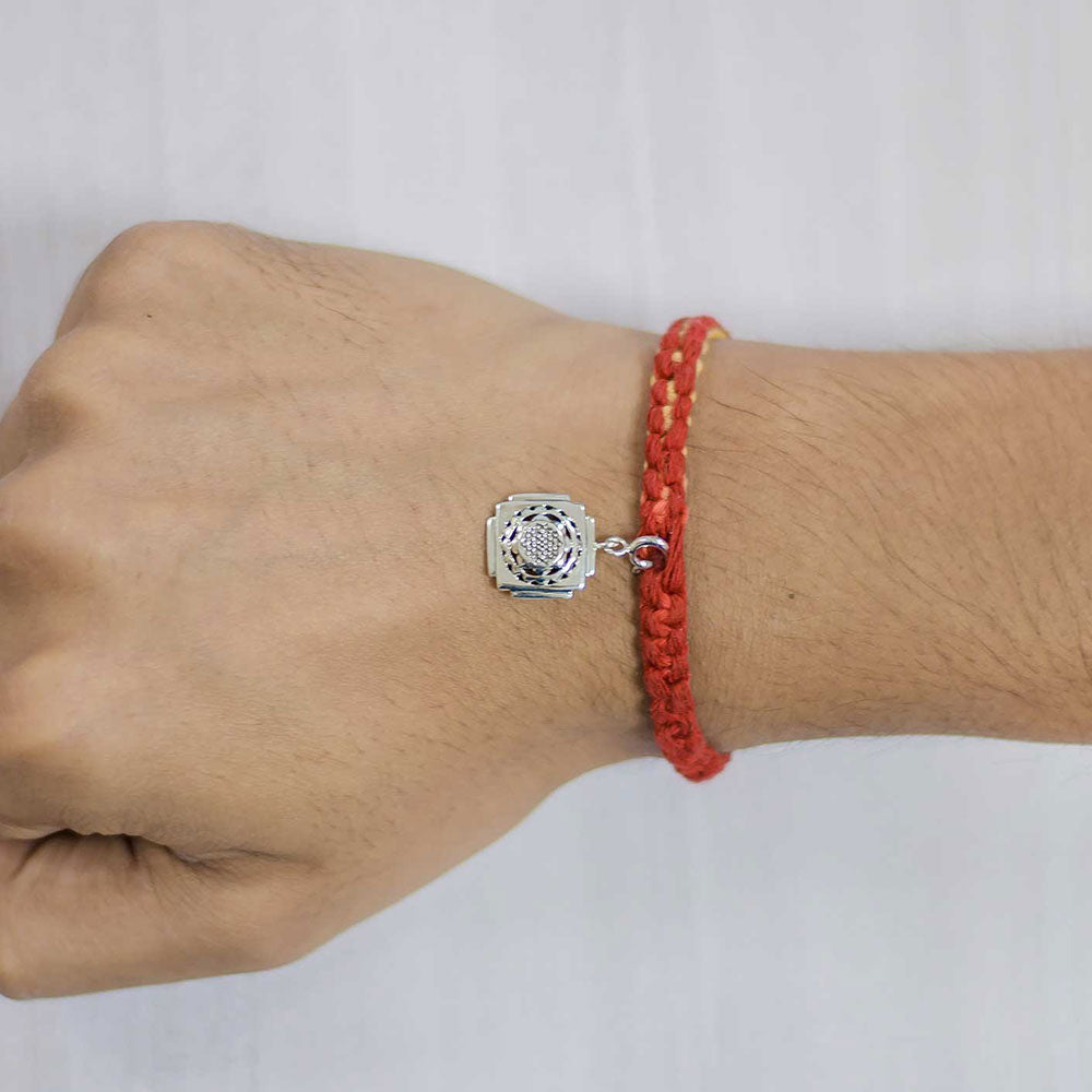 Shri Yantra Silver Charm Moli Rakhi Bracelet