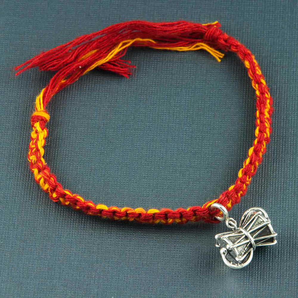 Large Damru Silver Charm Moli Rakhi Bracelet