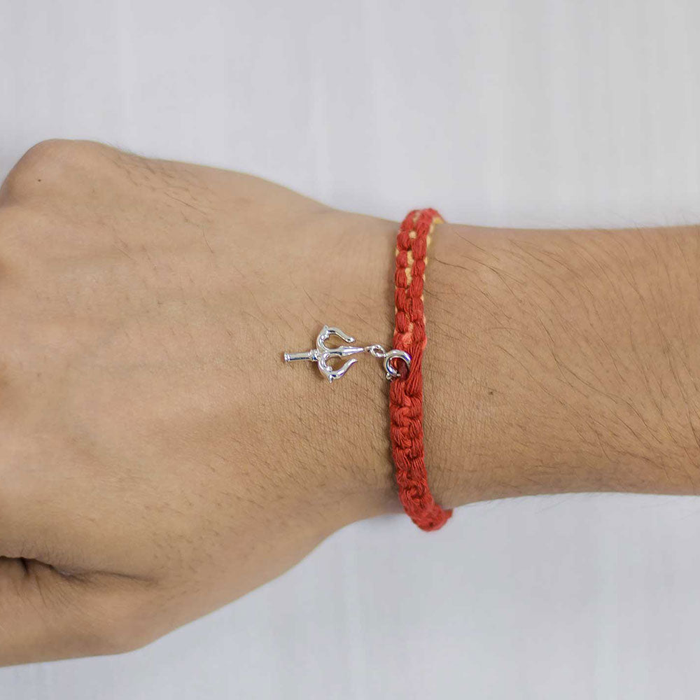 Shakti Trishul Silver Charm Moli Rakhi Bracelet