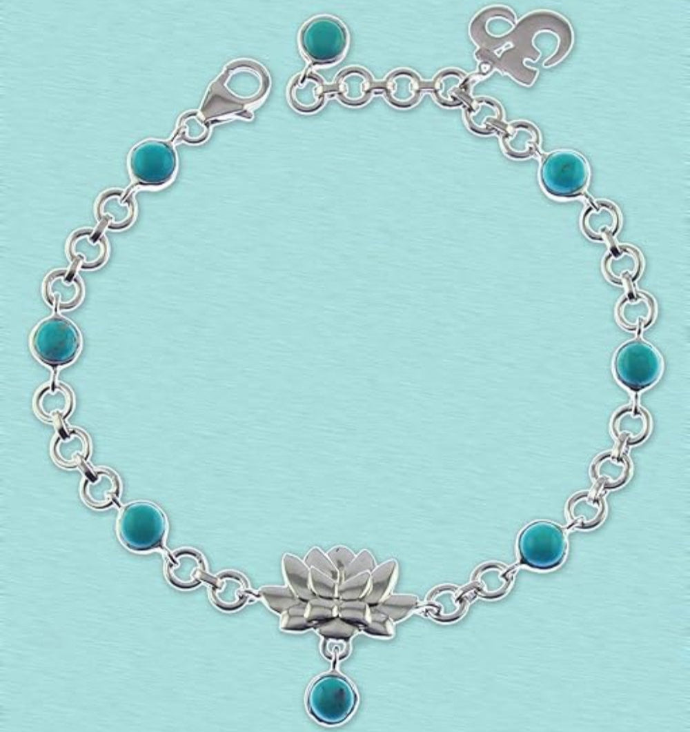 Turquoise Lotus Silver Charmholder Bracelet-Medium-to-Large
