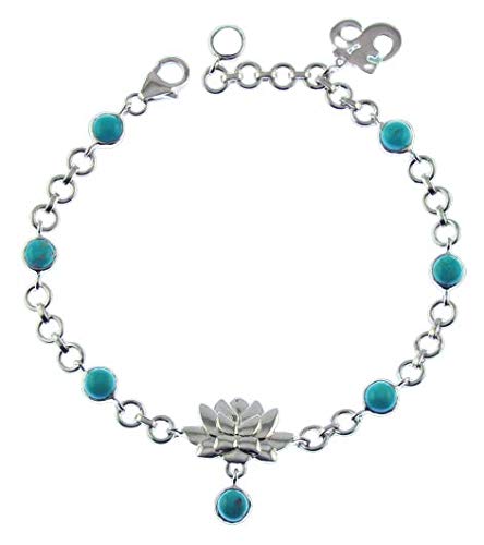Turquoise Lotus Silver Charmholder Bracelet-Medium-to-Large