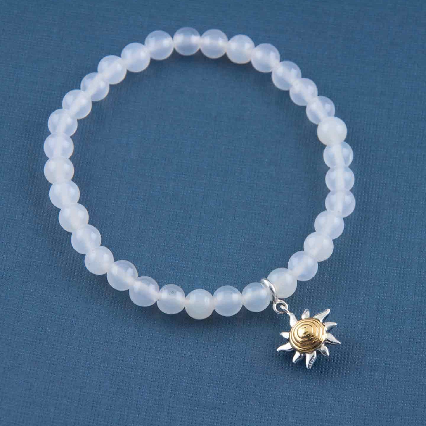Sunshine Silver Charm with White Onyx Elastic Bead Bracelet