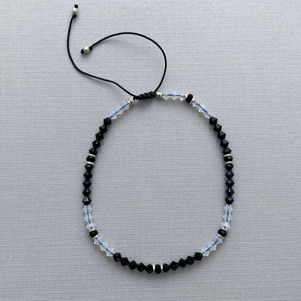 Nazariya Adjustable Anklet in Black and Opal Swarovski Crystals