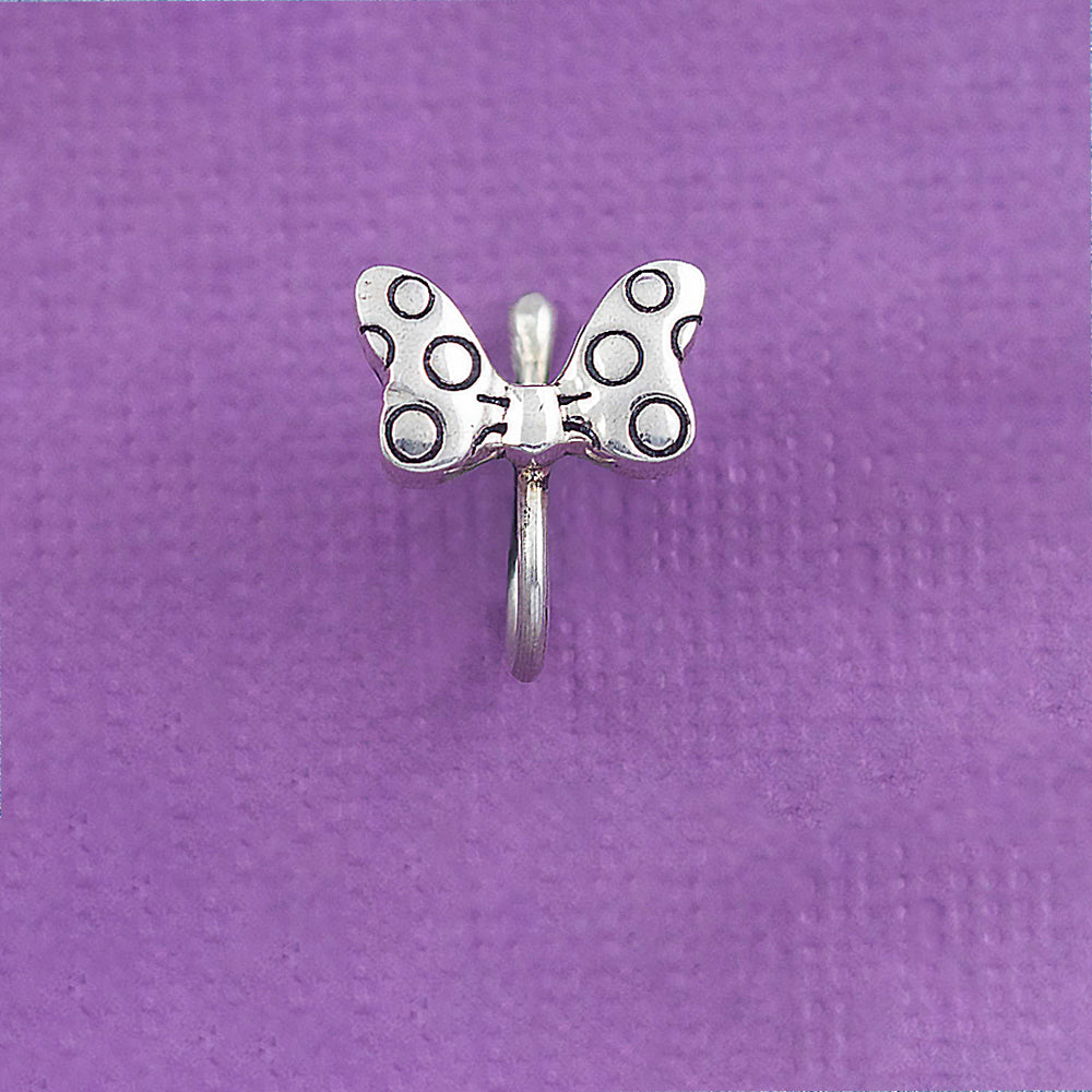Playful Bow Clip-on Silver Nose Pin