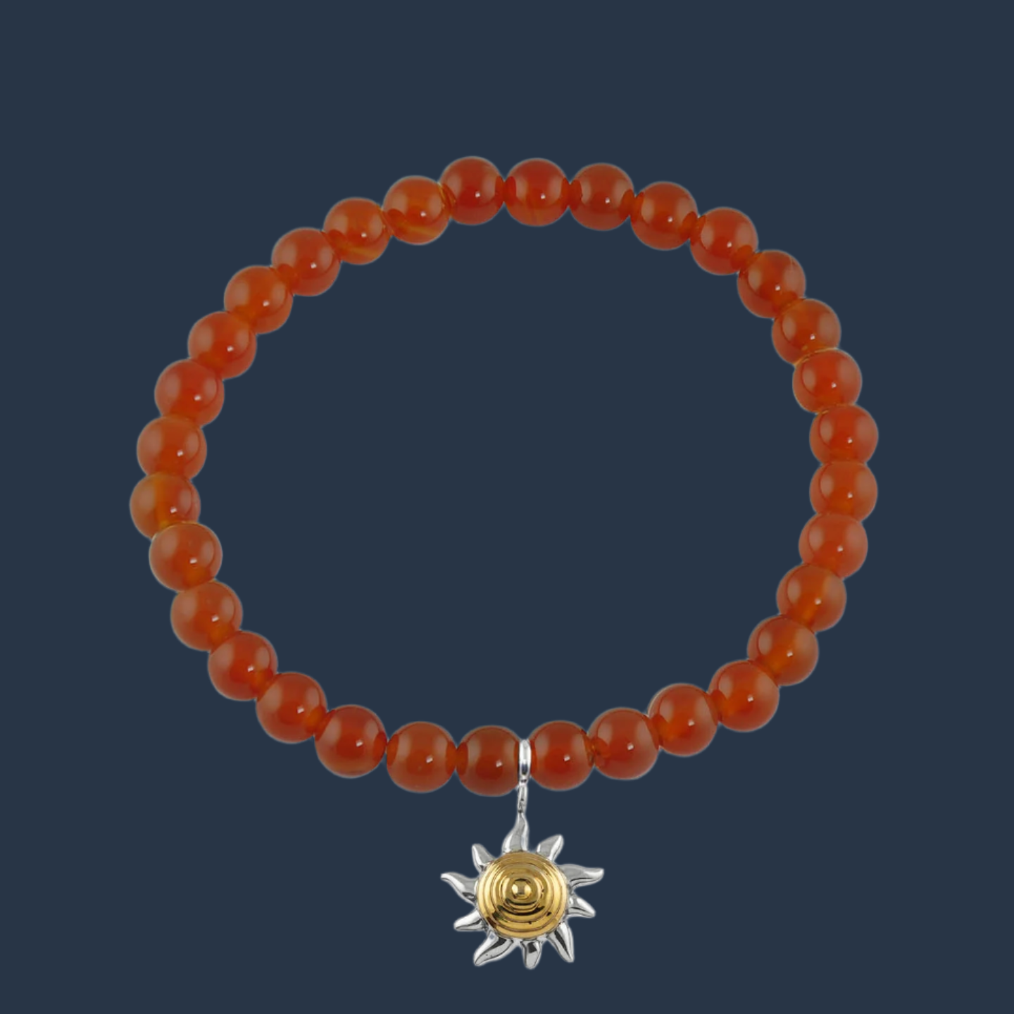 Sunshine Silver Charm with Red Onyx Elastic Bead Bracelet