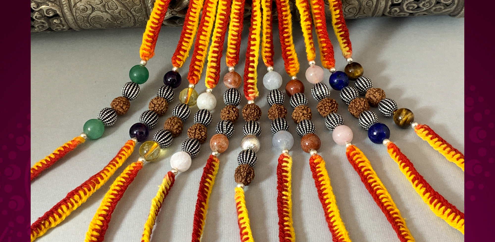 Natural gemstone and pure silver healing rakhis