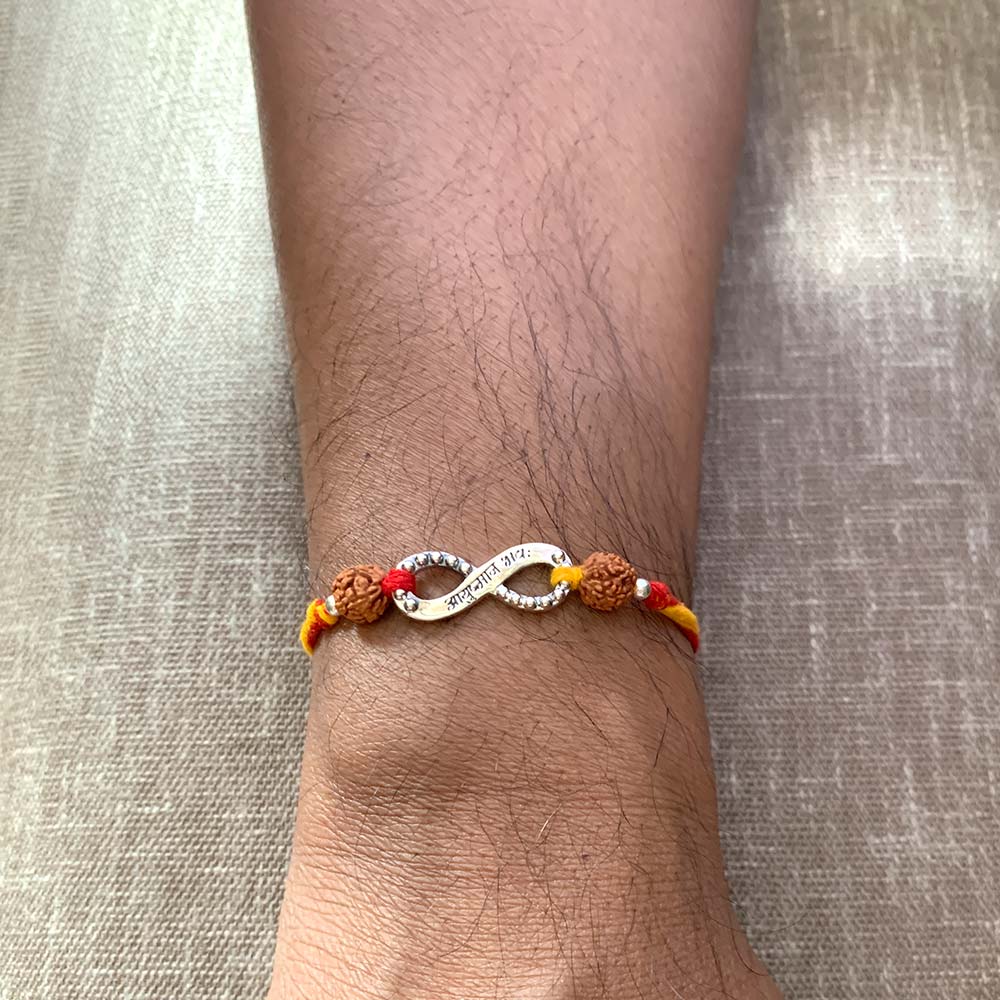 Aayushmaan Bhava Silver Pendant Moli Rakhi Bracelet