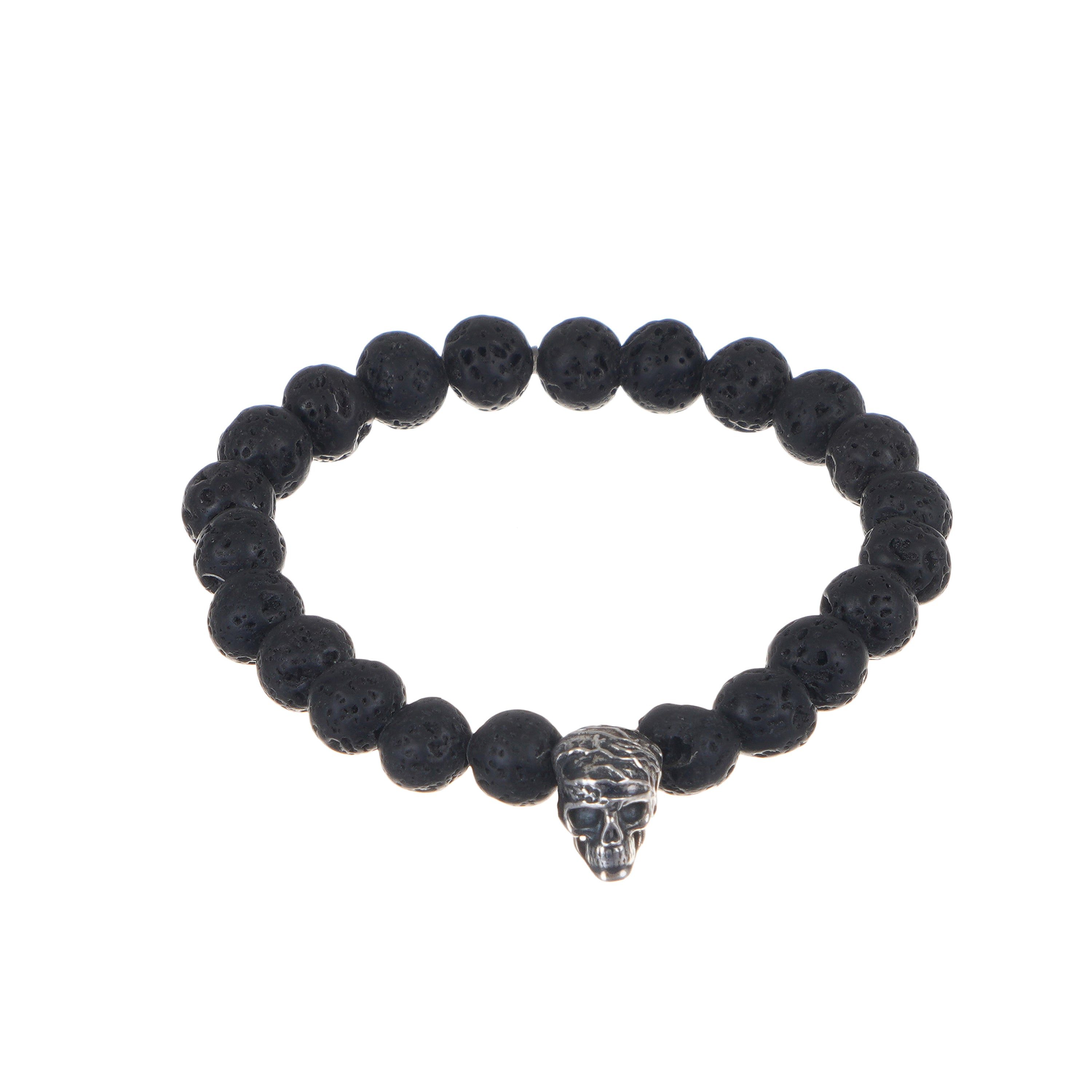 Afterlife Skull Silver Bead with Lava Bead Bracelet