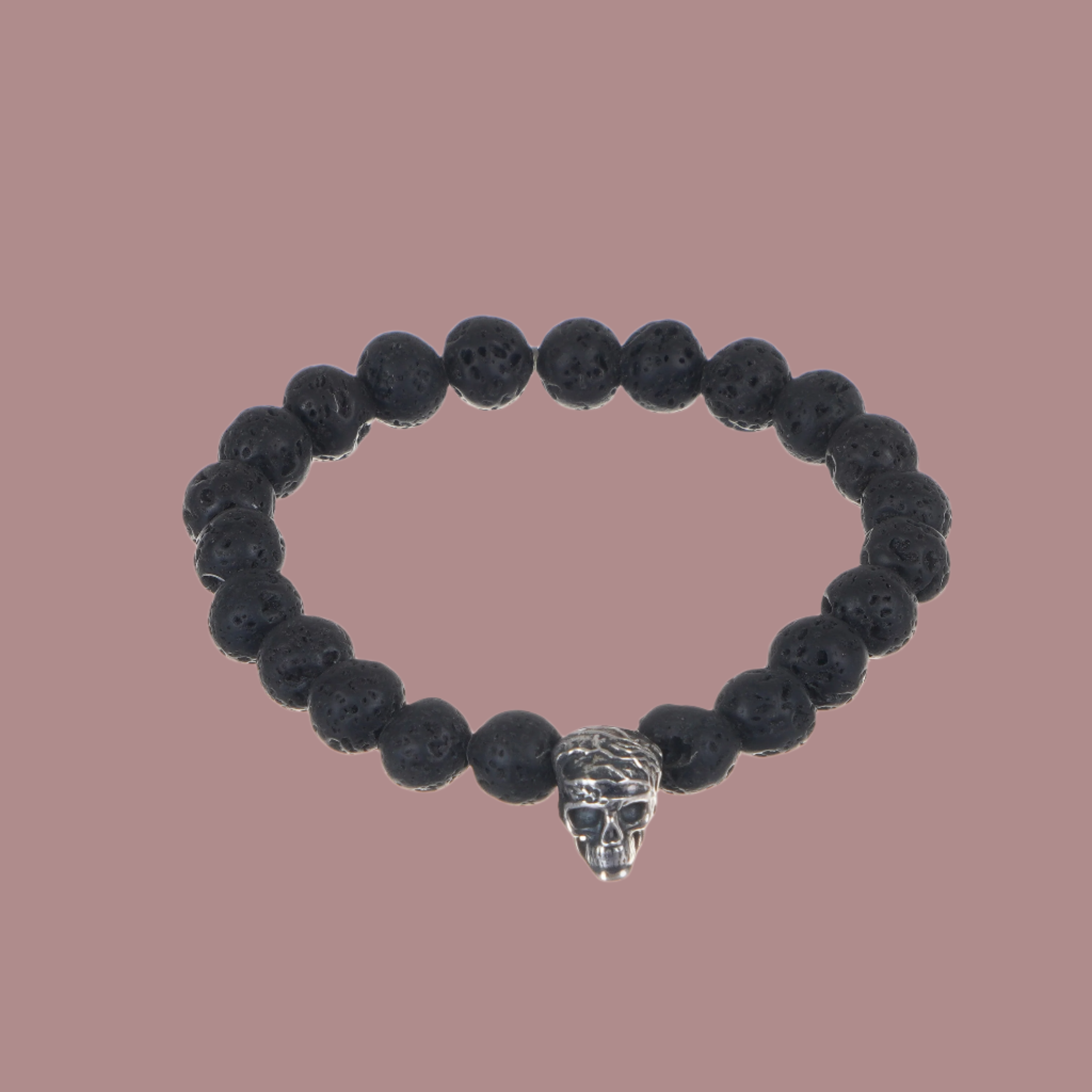 Afterlife Skull Silver Bead with Lava Bead Bracelet