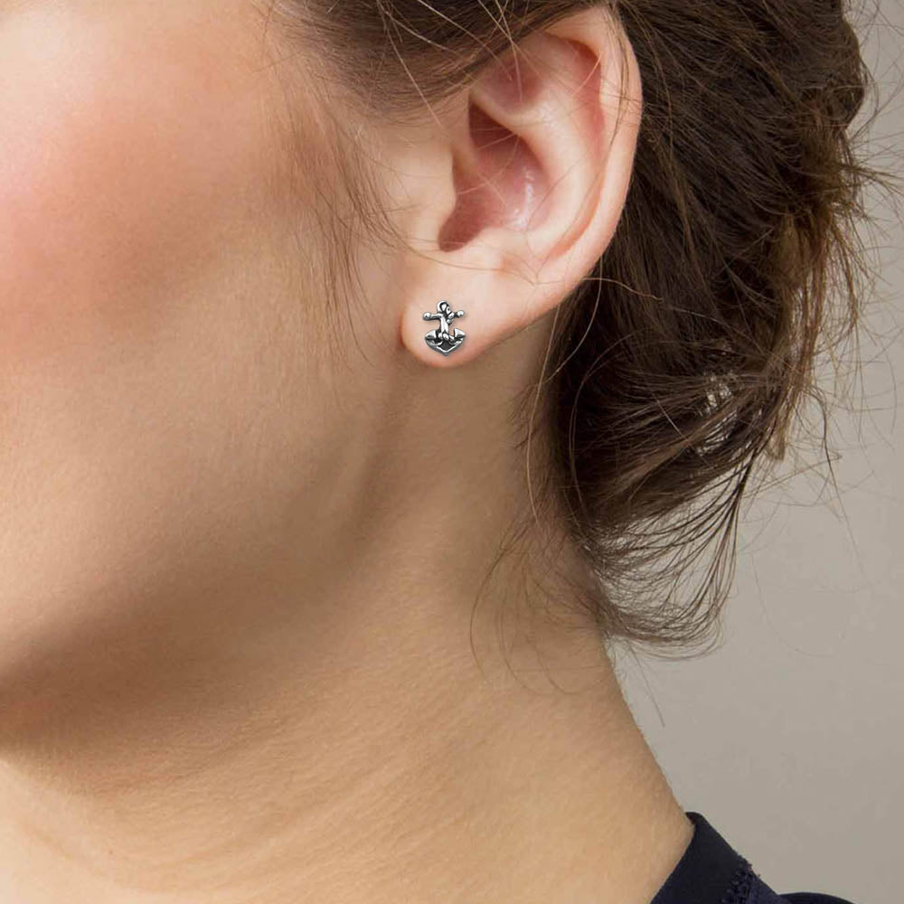 Anchors Away Ear Stud Silver Earrings