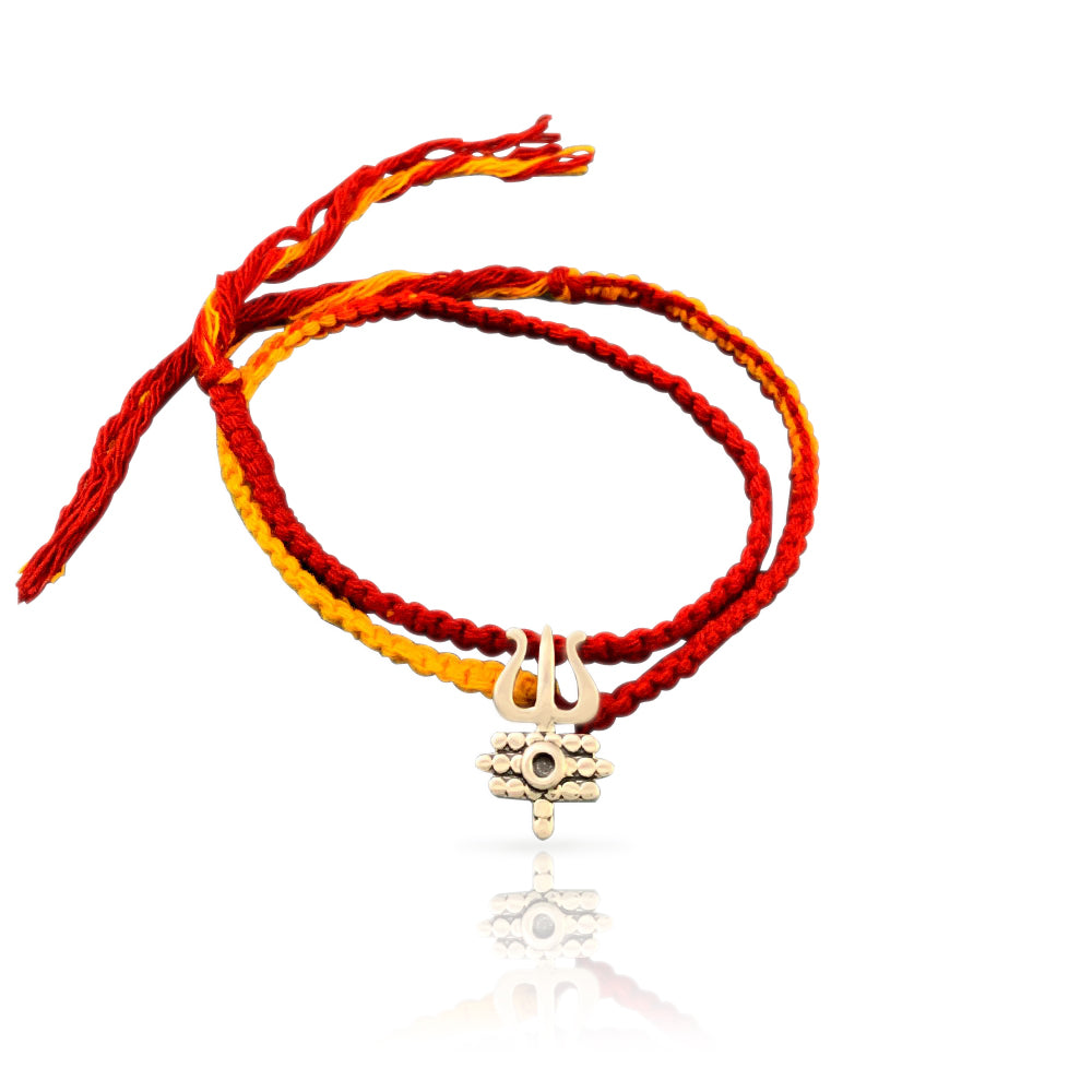 Arogya Bhava Silver Trishul Pendant Moli Rakhi Bracelet