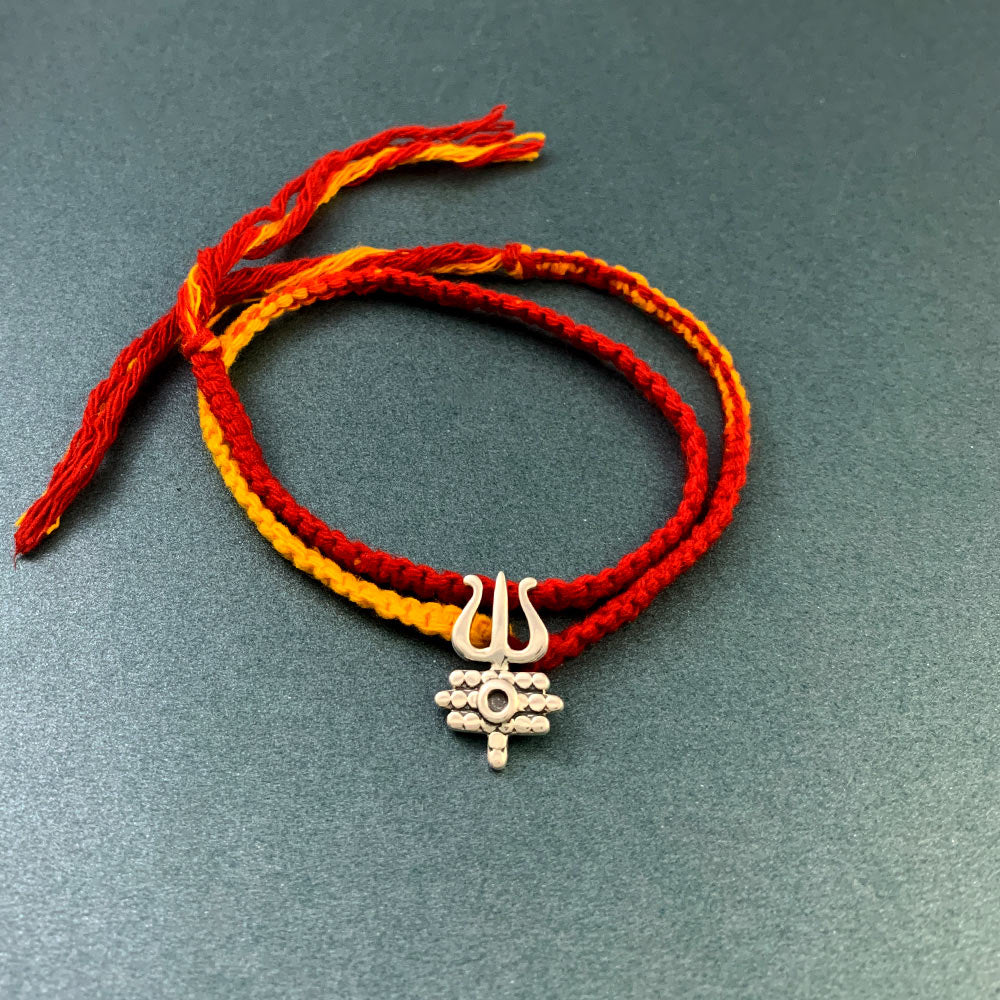 Arogya Bhava Silver Trishul Pendant Moli Rakhi Bracelet