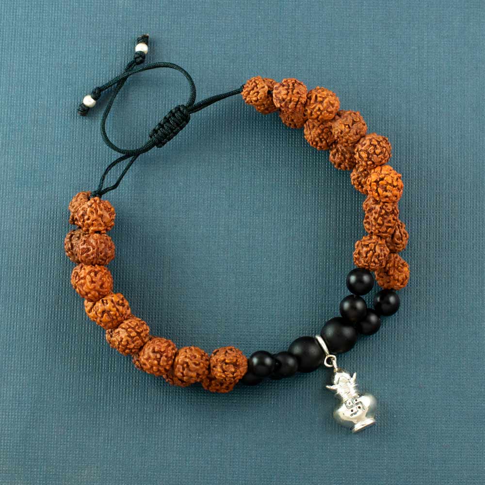 Kalash Silver Charm Rudraksh Rakhi Adjustable Bracelet