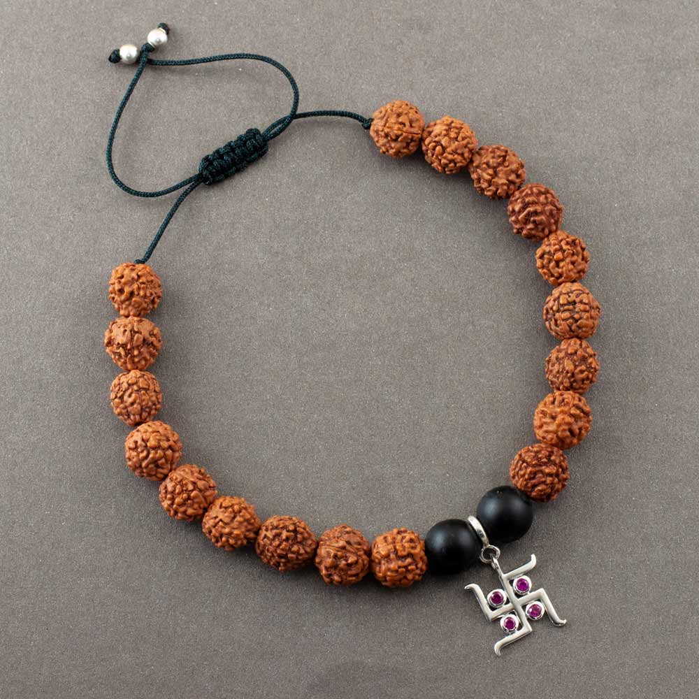 Svasti Silver Charm Rudraksh Rakhi Adjustable Bracelet