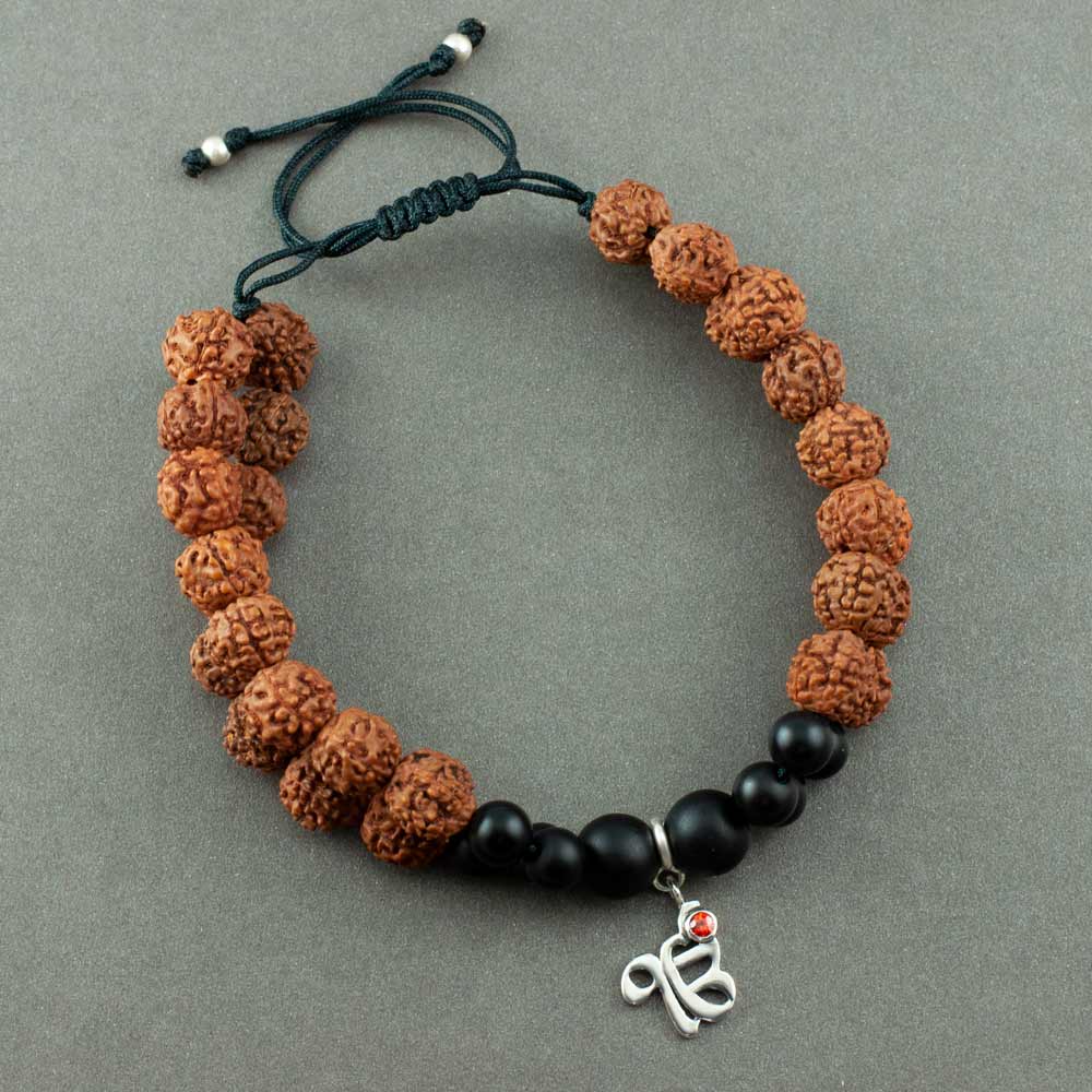 Ek Onkar Silver Charm Rudraksh Rakhi Adjustable Bracelet