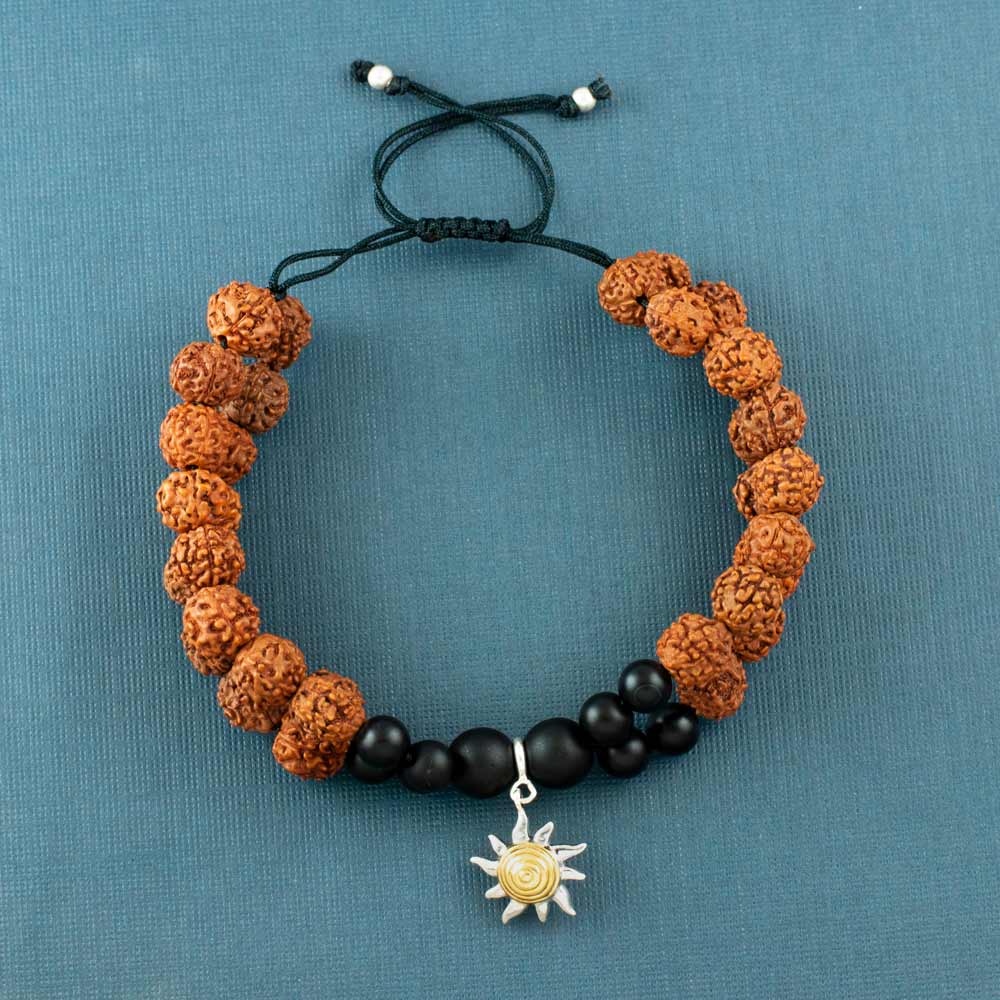 Sunshine Silver Charm Rudraksh Rakhi Adjustable Bracelet