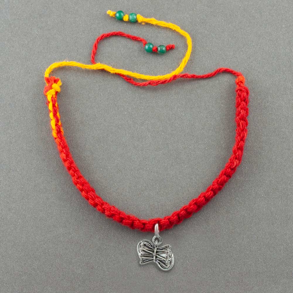 Damru Silver Charm Lumba Rakhi Bracelet