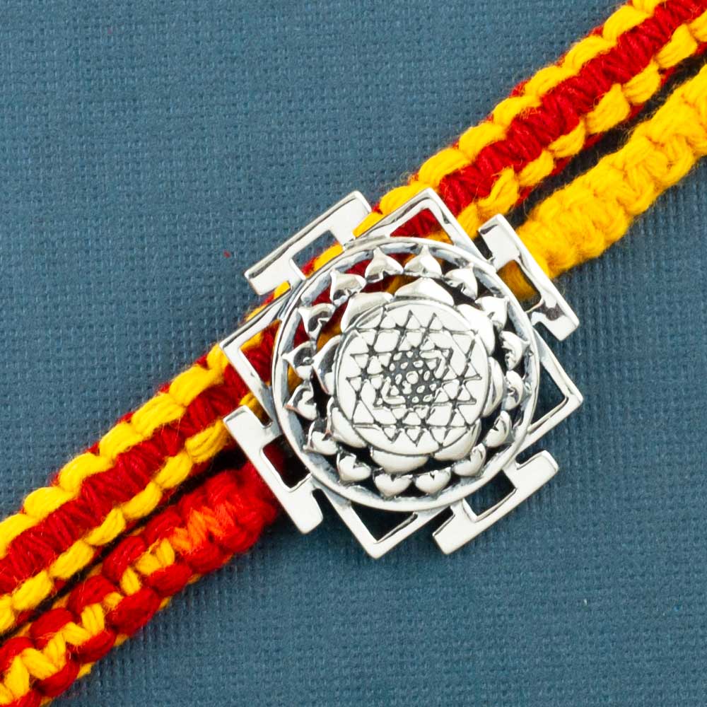 Shri Yantra Silver Pendant Moli Rakhi Bracelet