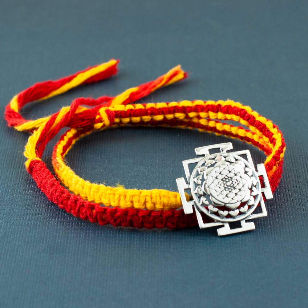 Shri Yantra Silver Pendant Moli Rakhi Bracelet