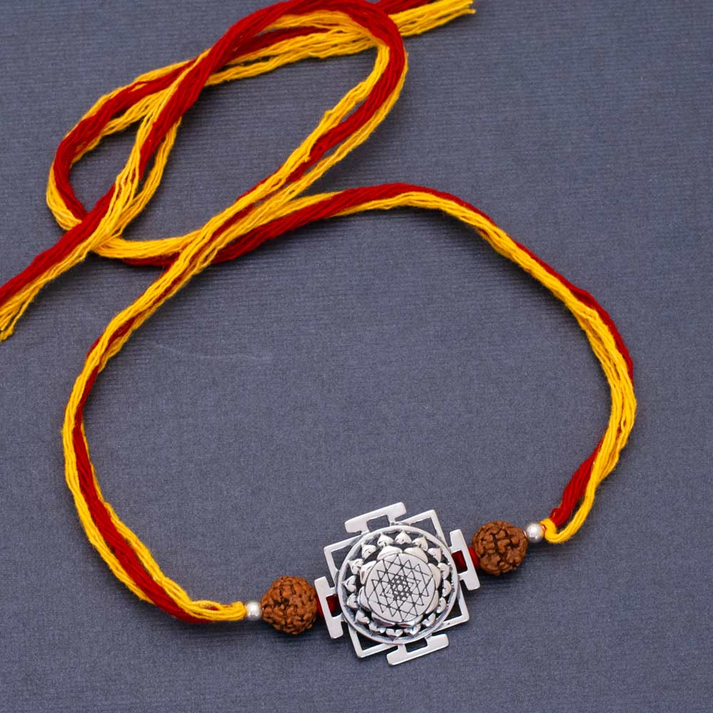 Shri Yantra Silver Pendant Moli Rakhi Bracelet