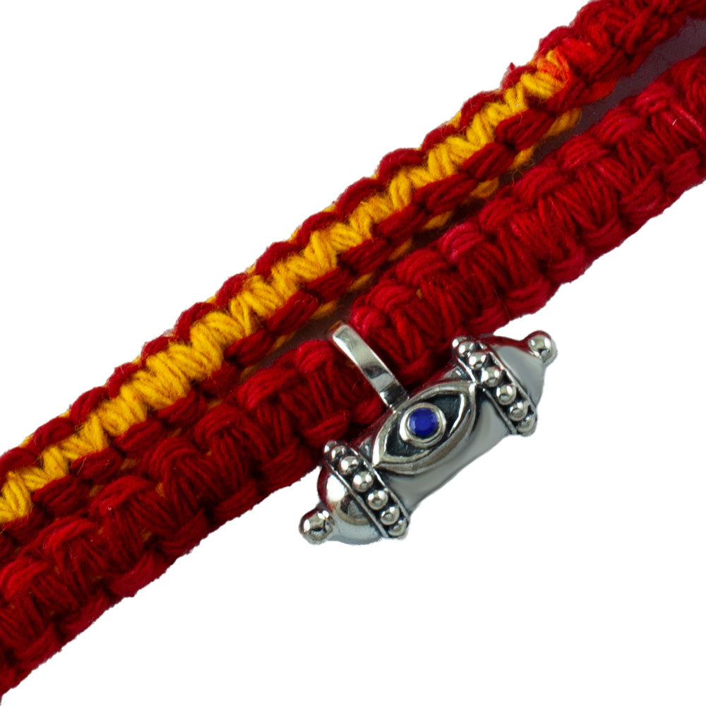 Evil Eye Silver Amulet with Wrap Around Moli Rakhi Bracelet