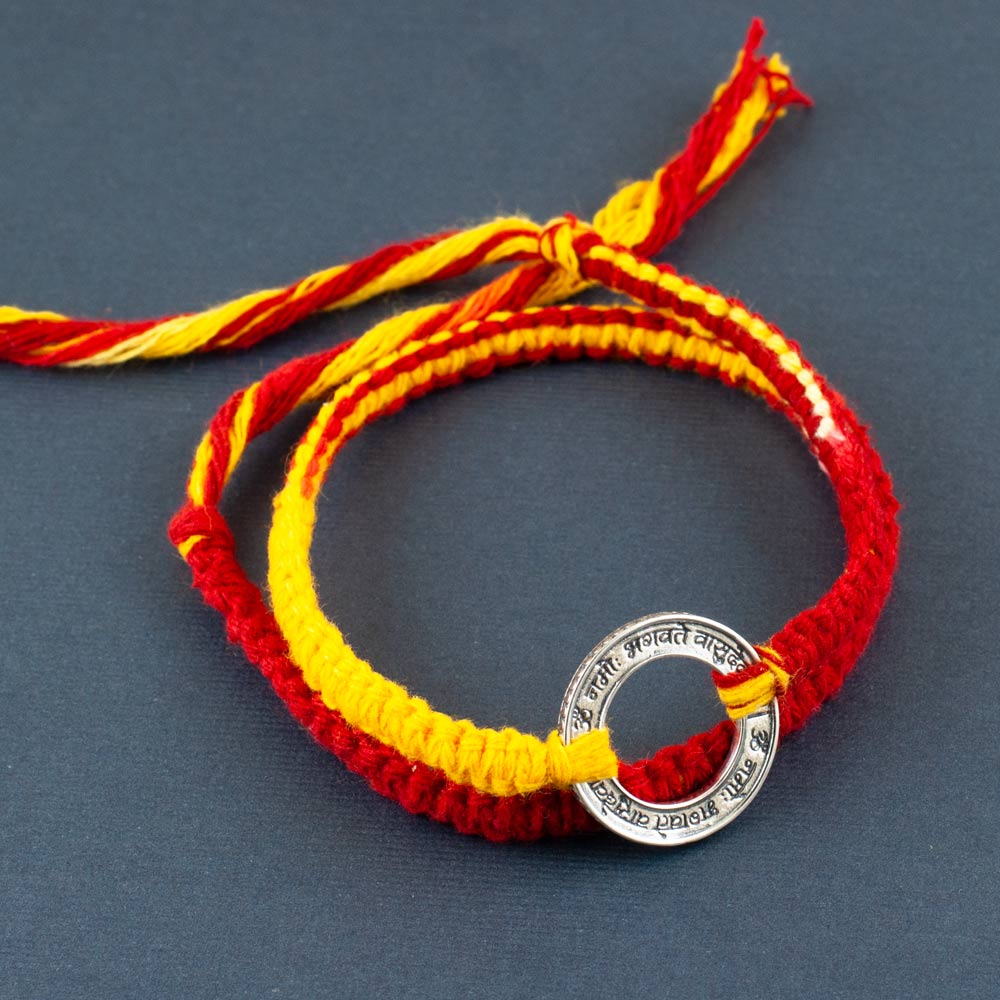 Vishnu Mantra Silver Pendant Moli Rakhi Bracelet