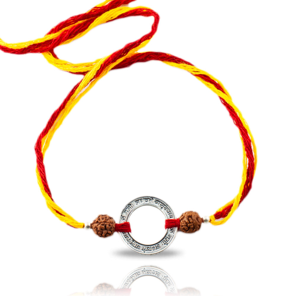 Vishnu Mantra Silver Pendant Moli Rakhi Bracelet