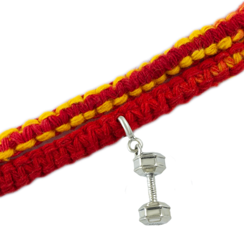 Pump It Up Dumbell Silver Charm Moli Rakhi Bracelet