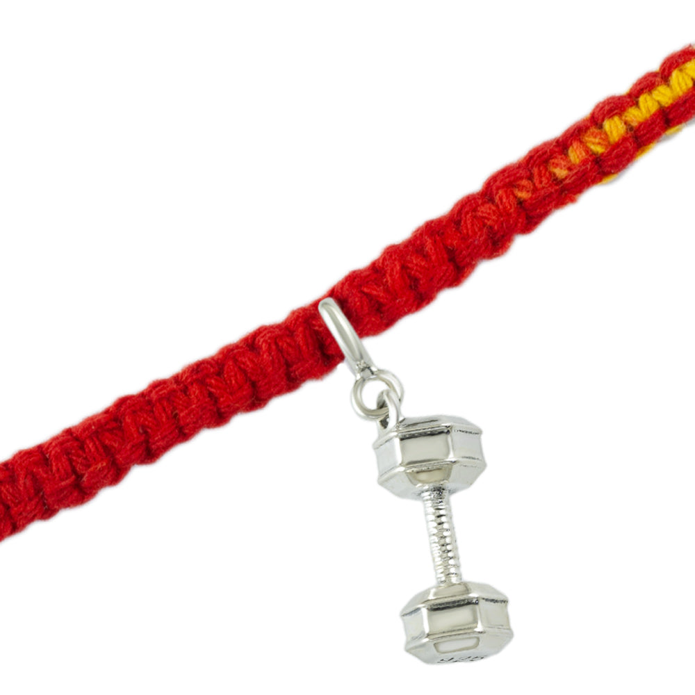 Pump It Up Dumbell Silver Charm Moli Rakhi Bracelet