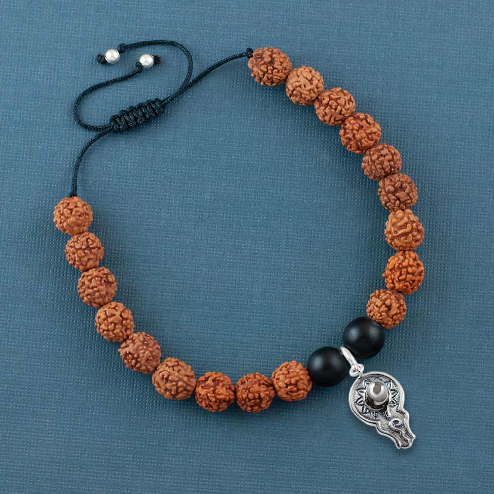 Bholenath Shivling Silver Charm Rudraksh Rakhi Adjustable Bracelet