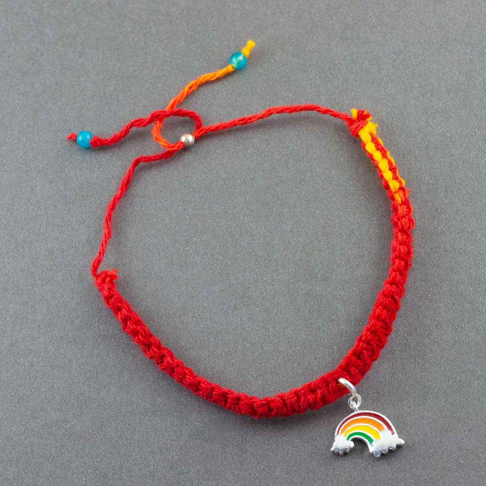 Somewhere Over the Rainbow Silver Charm Adjustable Moli Rakhi Bracelet