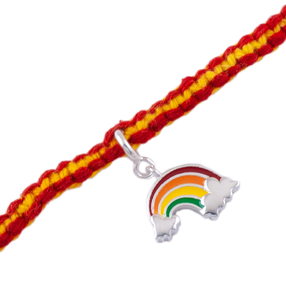 Somewhere Over the Rainbow Silver Charm Adjustable Moli Rakhi Bracelet