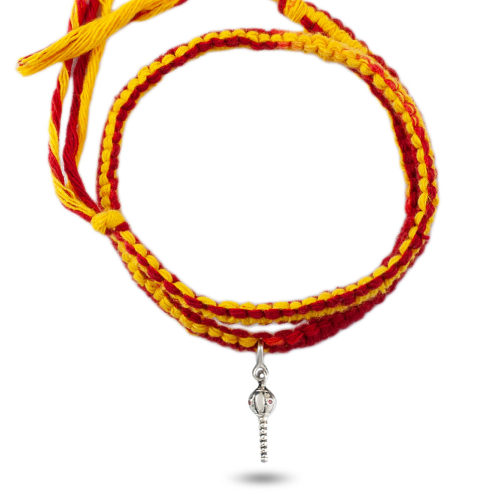 Sashakta Hanumanji Gada Silver Charm Moli Rakhi Bracelet