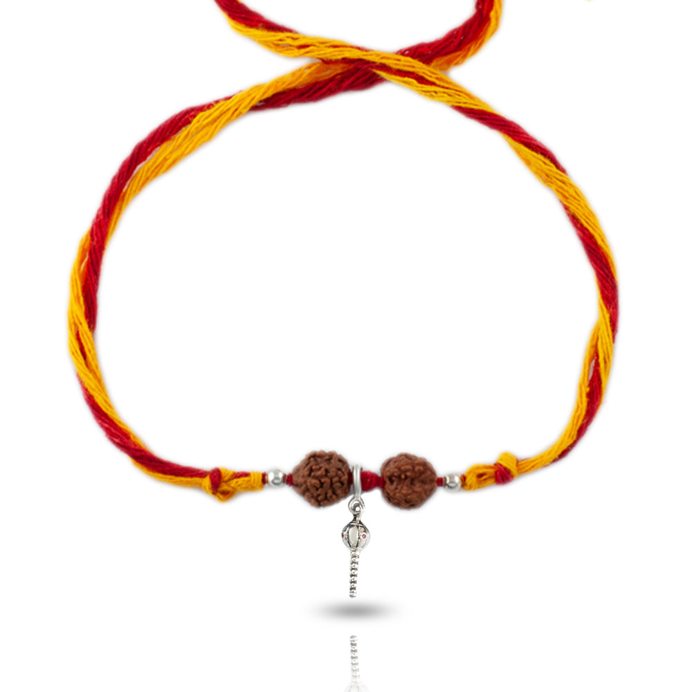 Sashakta Hanumanji Gada Silver Charm Moli Rakhi Bracelet