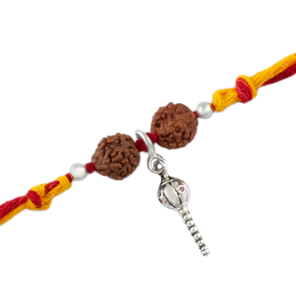 Sashakta Hanumanji Gada Silver Charm Moli Rakhi Bracelet